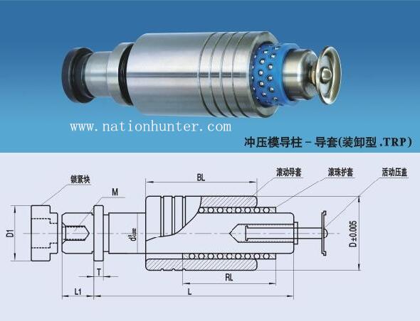 TRP demountable guide post with ball retainer and bushing